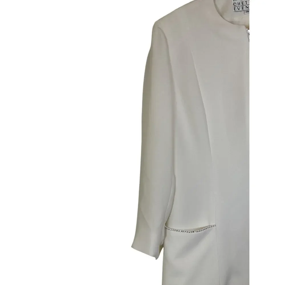 Chetta B Women's Full Zip Front Embellished Party Fancy Top Suit Size 14 Cream